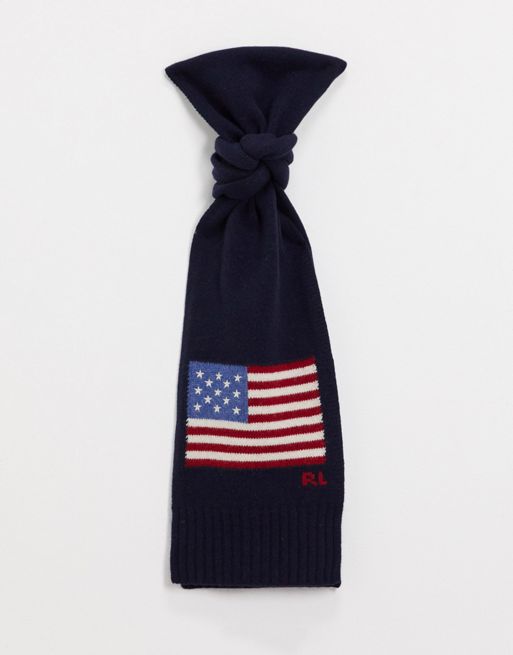 Polo Ralph Lauren wool scarf in navy with USA flag | ASOS