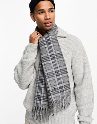 Polo Ralph Lauren wool scarf in red blue check with pony logo - ASOS Price Checker