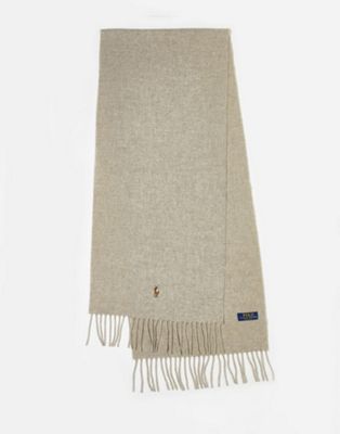 Polo Ralph Lauren wool scarf in tan with pony logo - ASOS Price Checker