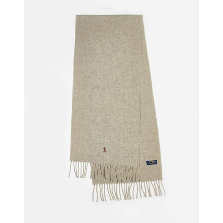 Polo Ralph Lauren wool scarf in tan with pony logo | ASOS