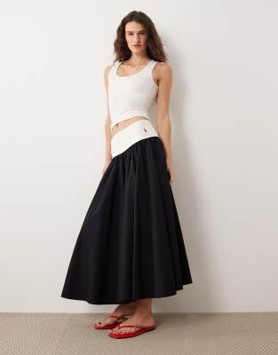 Polo Ralph Lauren Women's Navy Woven A-Line Maxi Skirt In