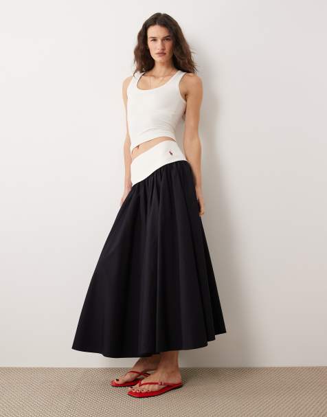 Polo Ralph Lauren woven a-line maxi skirt in navy - view 1