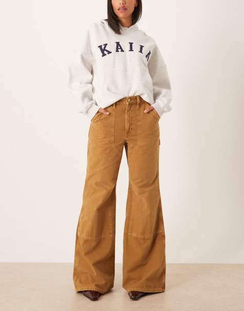 Polo Ralph Lauren woven flared carpenter trousers in tan - view 1