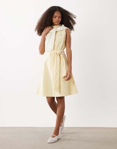 Polo Ralph Lauren woven sleeveless shirt day dress in yellow - view 1