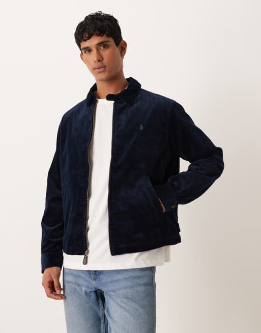 Polo Ralph Lauren – Wynton – Granatowa gruba sztruksowa kurtka Harrington z podszewką i logo Icon
