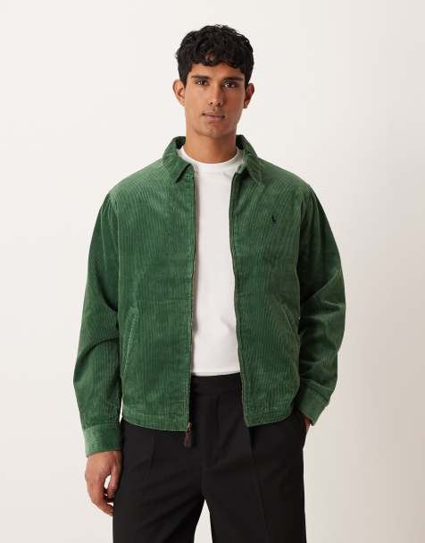 Polo Ralph Lauren Wynton icon logo lined heavyweight cord harrington jacket in dark green - view 1