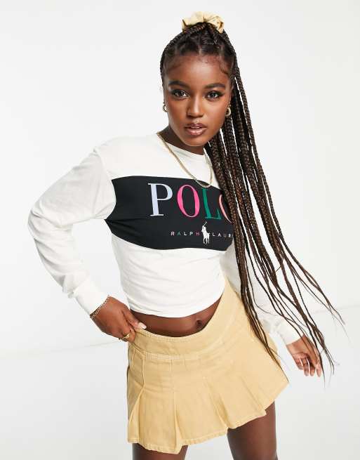 Polo Ralph Lauren x ASOS - Exclusieve Samenwerking - Cropped T-shirt met lange mouwen in crème 