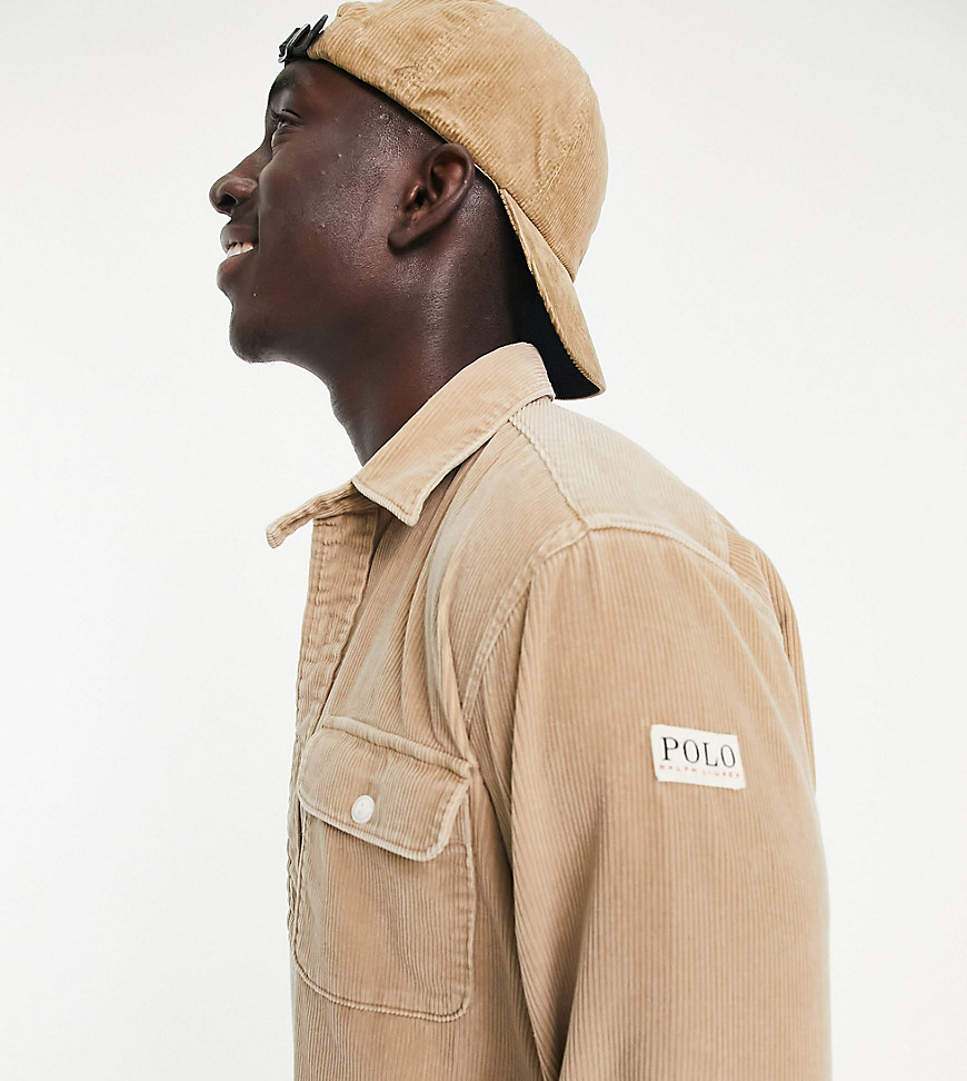 Polo Ralph Lauren x ASOS - Exclusieve Samenwerking - Overshirt van corduroy met zakken en logolabel op de mouw in bruin-Neutraal