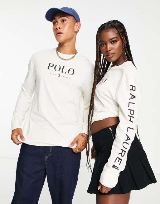 Polo Ralph Lauren x ASOS - Exclusieve samenwerking - T-shirt met lange mouwen en tekstlogo op de achterkant in crème