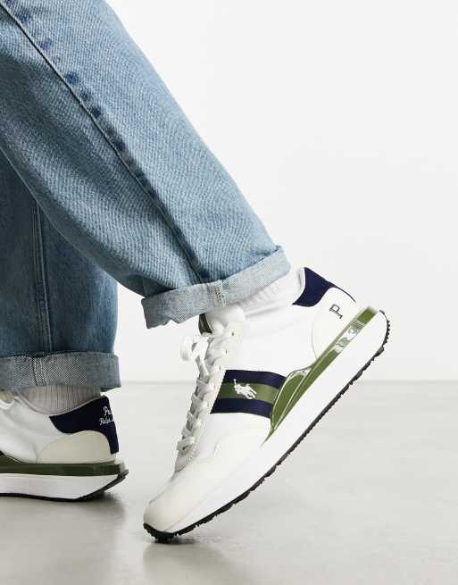 Polo Ralph Lauren x ASOS - Exclusieve samenwerking - Train '89 - Sneakers in mix van leer en suède in crème, groen, marineblauw met ponylogo