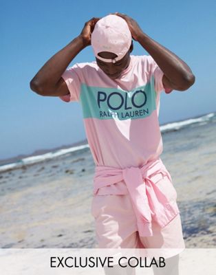 Polo Ralph Lauren x ASOS exclusive collab classic fit t-shirt in pink with  navy logo panel | ASOS