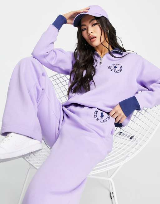 Polo Ralph Lauren x ASOS exclusive collab co-ord logo 1/4 zip sweatshirt in  lavender | ASOS