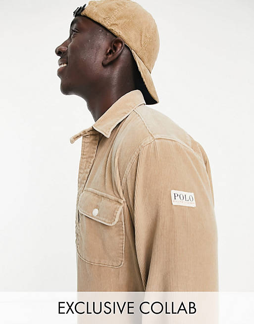 Polo Ralph Lauren x ASOS exclusive collab cord overshirt in tan with pockts and arm tab logo