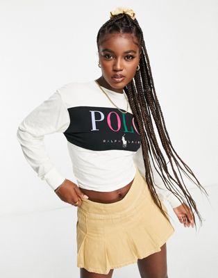 Polo Ralph Lauren x ASOS exclusive collab cropped long sleeve tee in cream