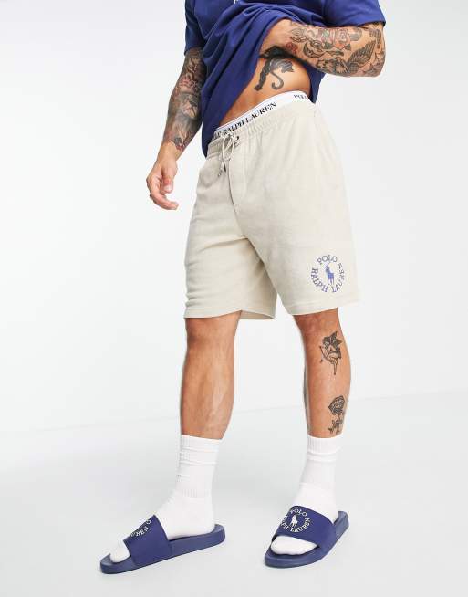 Polo Ralph Lauren x ASOS Exclusive Collab Frottee Shorts in Stein mit kleinem rundem Logo ASOS
