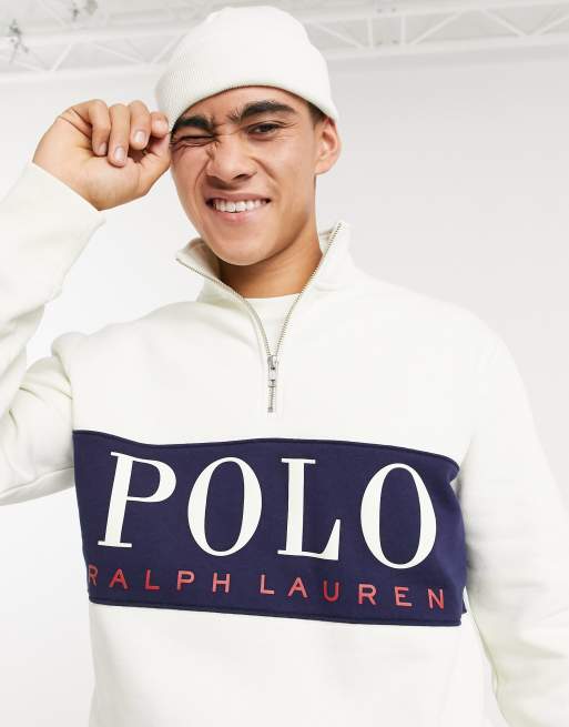 Polo Ralph Lauren x ASOS exclusive collab half zip in cream with logo chest panel