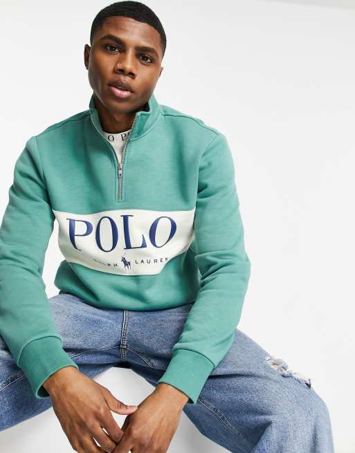 Polo Ralph Lauren x ASOS exclusive collab half zip in green with chest panel logo