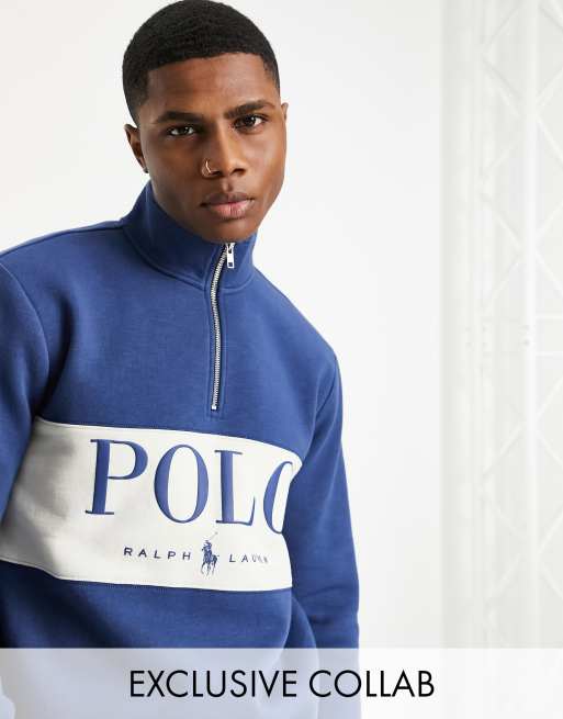 Polo Ralph Lauren x ASOS exclusive collab half zip in navy with chest panel logo