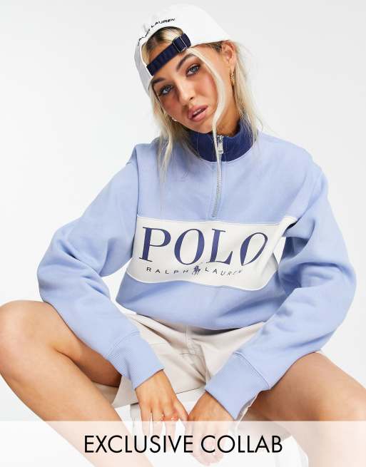 Polo Ralph Lauren x ASOS exclusive collab half zip logo sweater in blue |  ASOS