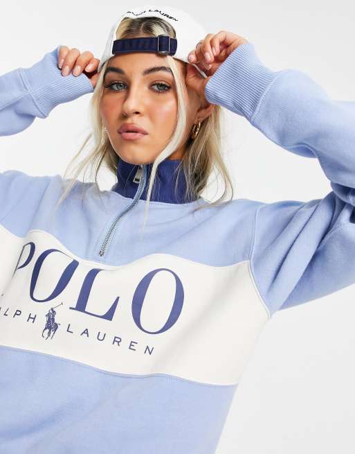 Polo Ralph Lauren x ASOS exclusive collab half zip logo sweater in blue |  ASOS