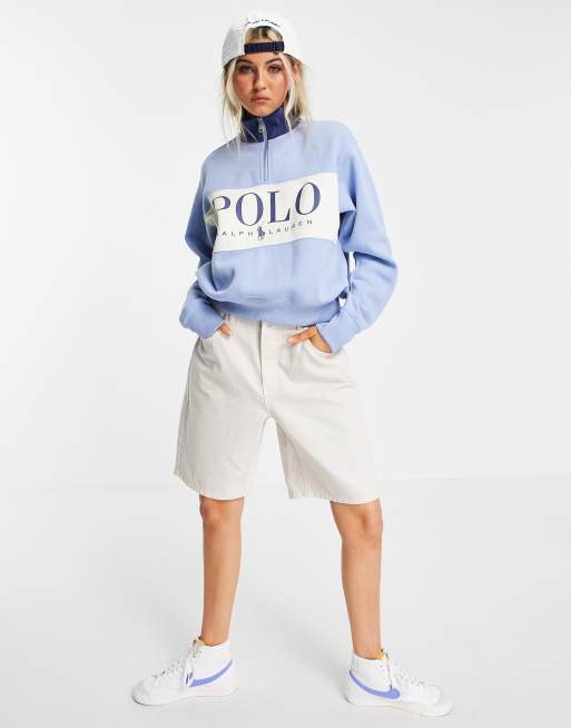 Polo Ralph Lauren x ASOS exclusive collab half zip logo sweater in blue |  ASOS