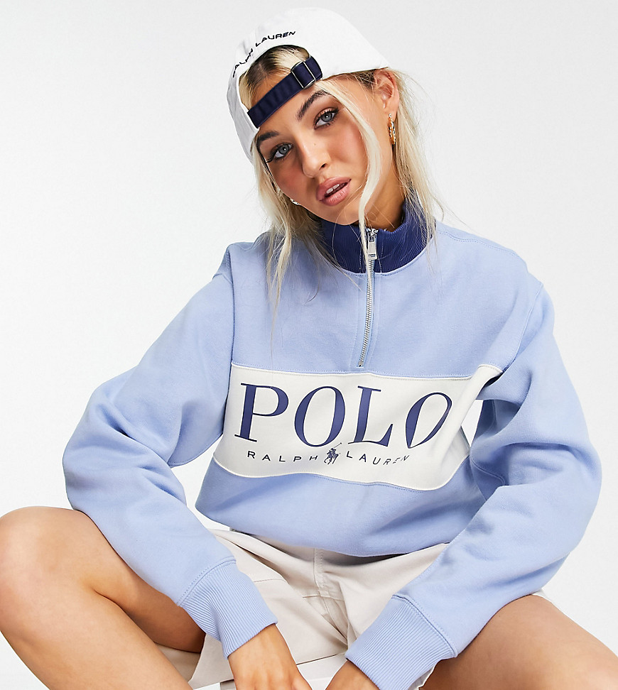 Polo Ralph Lauren x ASOS exclusive collab half zip logo sweater in blue-Blues