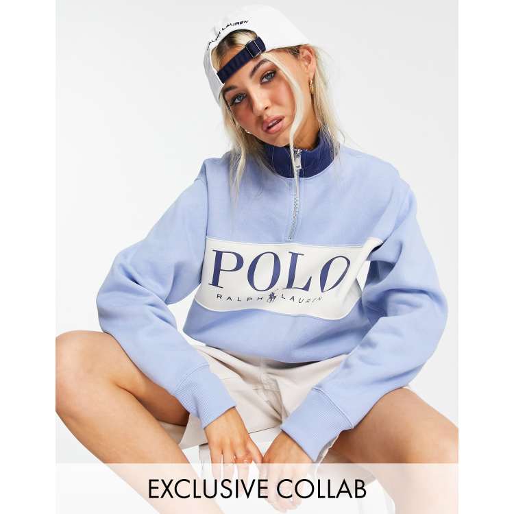 Polo Ralph Lauren x ASOS exclusive collab half zip logo sweater in blue