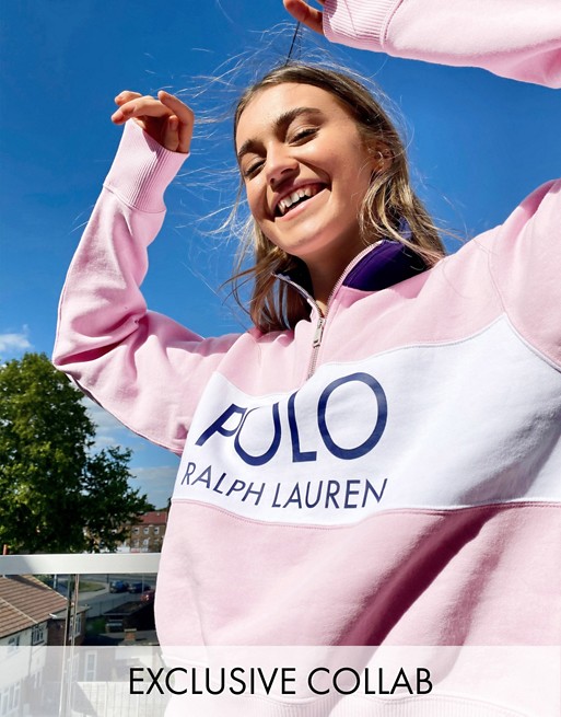 Polo Ralph Lauren x Asos exclusive collab half zip logo sweater in pink