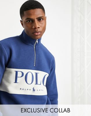 Polo Ralph Lauren x ASOS Exclusive collab half zip sweat in navy with