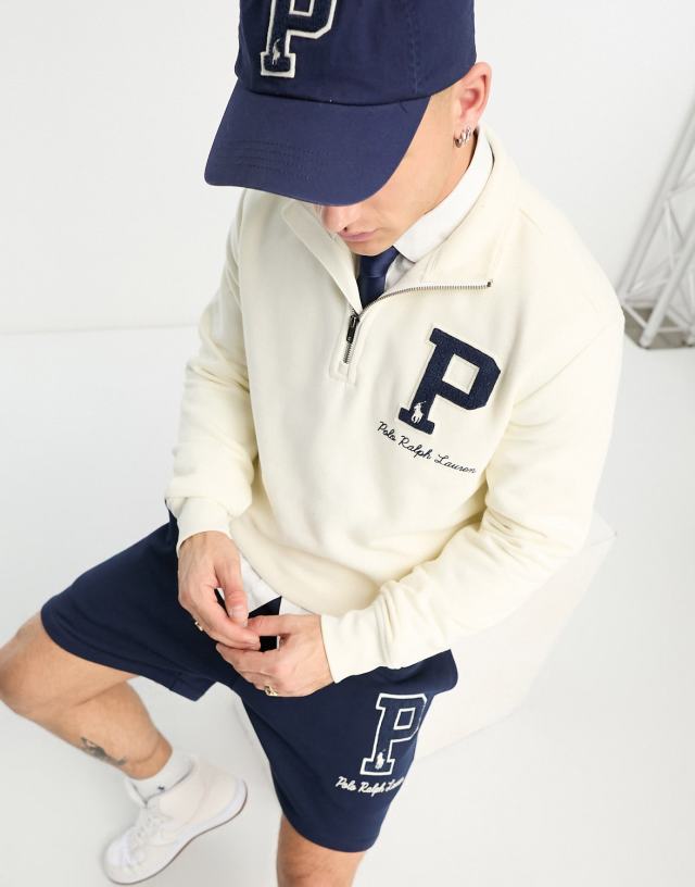 Polo Ralph Lauren x ASOS Exclusive collab half zip sweatshirt in cream with logo and back logo