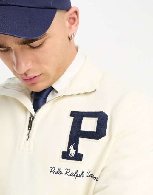 Polo Ralph Lauren x ASOS Exclusive collab half zip sweatshirt in cream with logo and back logo