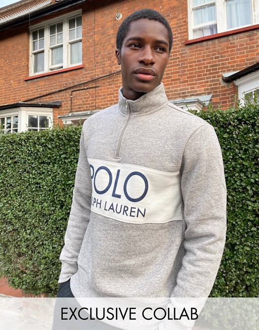 Polo Ralph Lauren x ASOS exclusive collab half zip sweatshirt in grey with logo chest panel