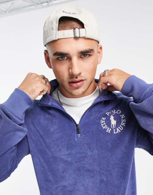 Polo Ralph Lauren x ASOS exclusive collab half zip sweatshirt with small circle logo in navy, 2 of 4