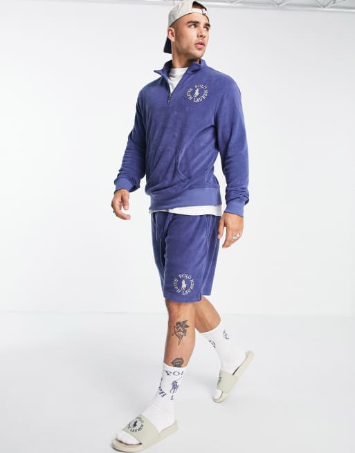 Polo Ralph Lauren x ASOS exclusive collab half zip sweatshirt with small circle logo in navy, 3 of 4