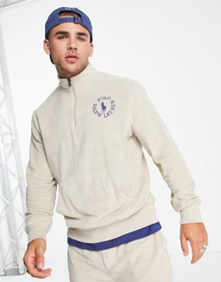 Polo Ralph Lauren x ASOS exclusive collab half zip with small circle logo in stone