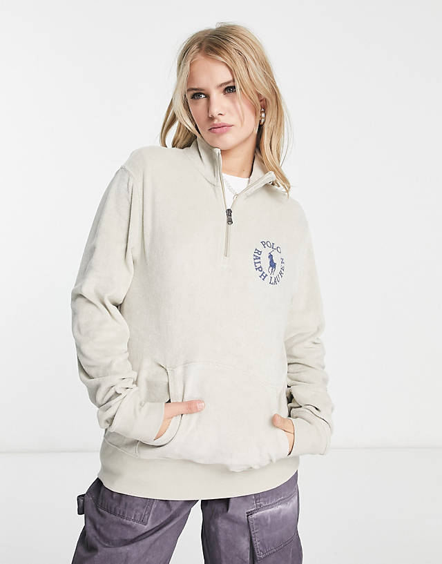Polo Ralph Lauren - x asos exclusive collab half zip with small circle logo in stone