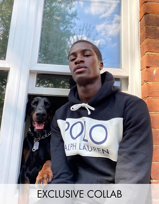 Polo Ralph Lauren x ASOS exclusive collab hoodie in black with logo chest panel