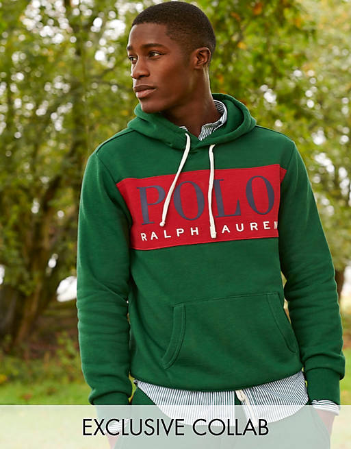 Polo Ralph Lauren x ASOS exclusive collab hoodie in green with red chest  panel | ASOS