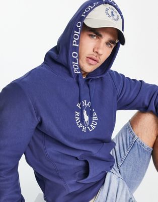 Polo Ralph Lauren x ASOS exclusive collab hoodie with chest circle logo and hood logo taping in navy