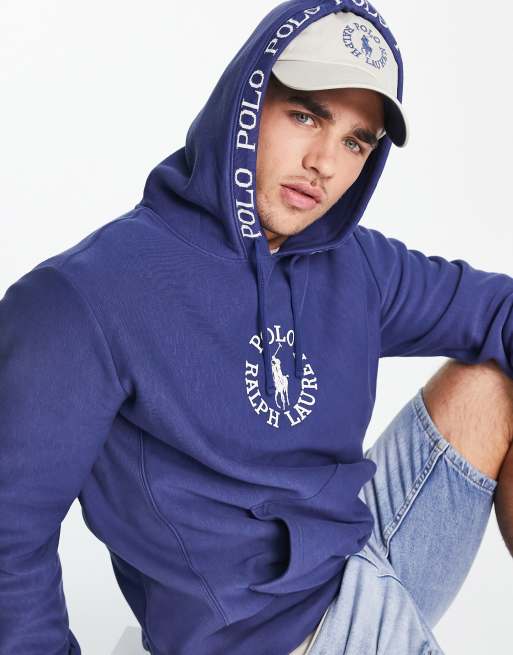 Polo Ralph Lauren x ASOS exclusive collab hoodie with chest circle logo and  hood logo taping in navy | ASOS