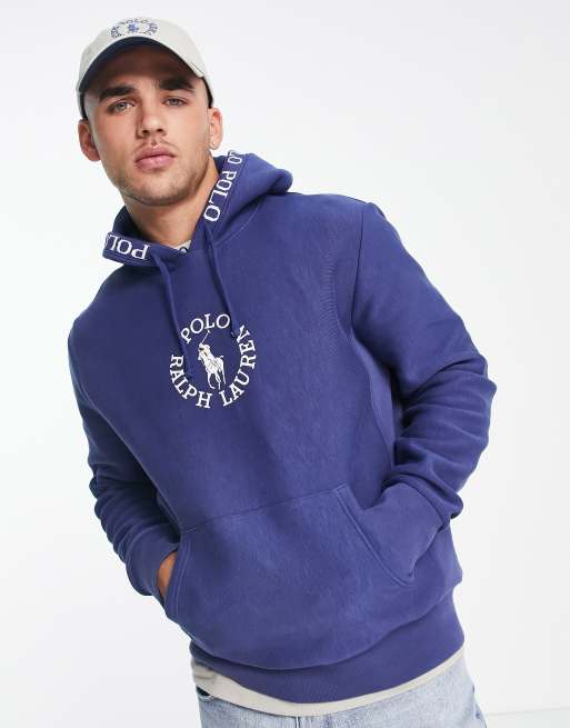 Polo Ralph Lauren x ASOS exclusive collab hoodie with chest circle logo and  hood logo taping in navy