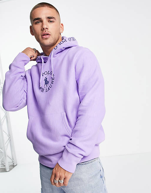 Polo Ralph Lauren x ASOS exclusive collab hoodie with chest circle logo and  hood logo taping in purple | ASOS