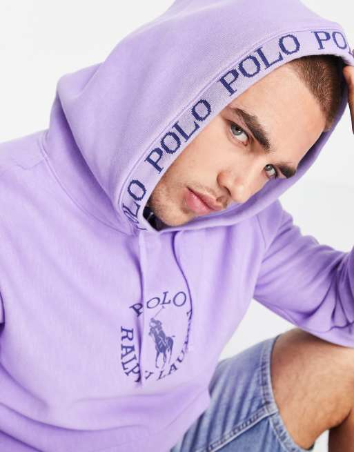 Polo Ralph Lauren x ASOS exclusive collab hoodie with chest circle logo and  hood logo taping in purple | ASOS