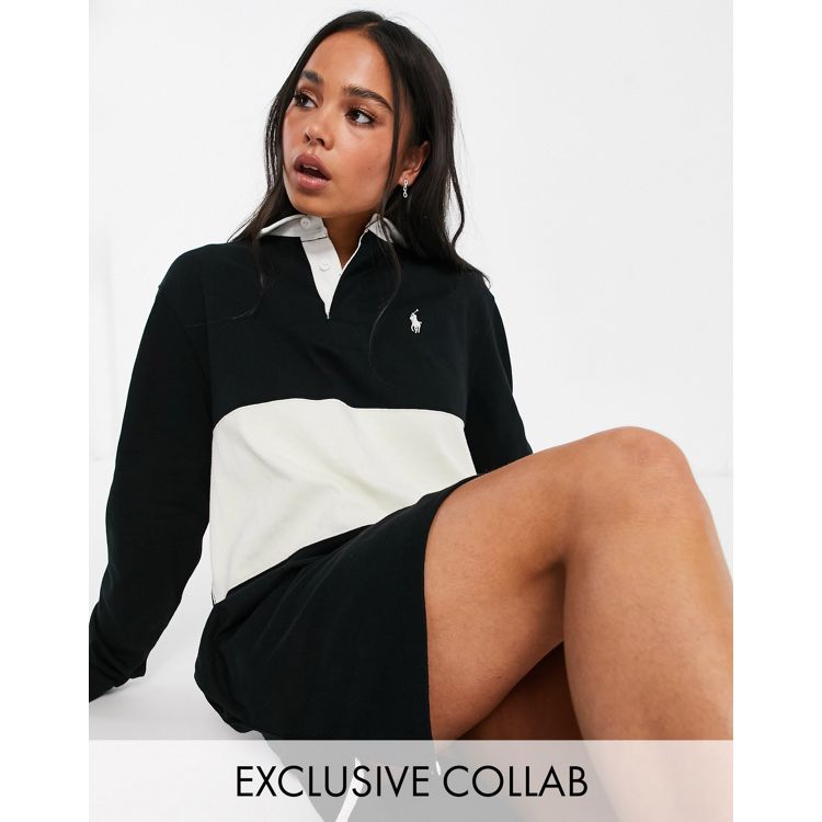 Polo Ralph Lauren x ASOS Exclusive Collab – Icon – Czarna sukienka dresowa  w stylu rugby z logo | ASOS