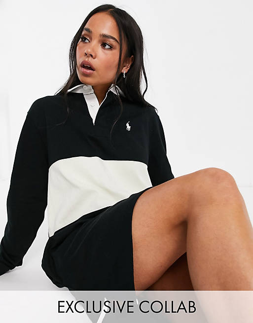 Polo Ralph Lauren x ASOS exclusive collab icon logo rugby dress dress in black
