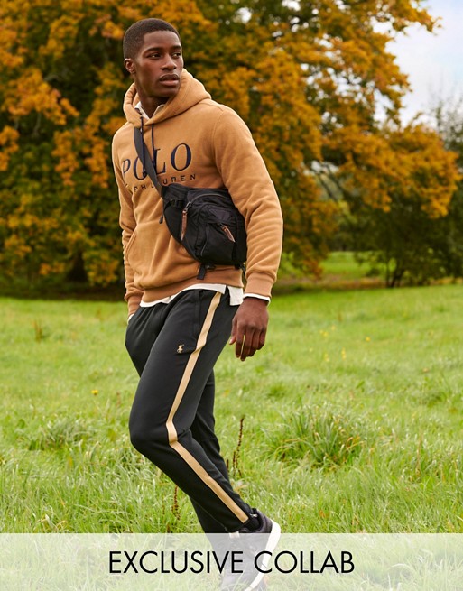 Polo Ralph Lauren x ASOS exclusive collab joggers in black with gold side stripe and logo