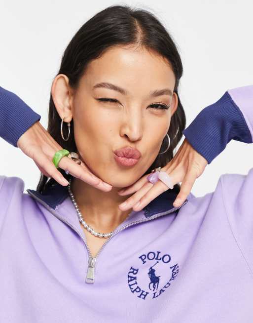 Polo Ralph Lauren x ASOS exclusive collab logo 1 4 zip sweatshirt in lavender part of a set