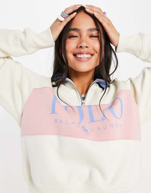 Polo Ralph Lauren x ASOS exclusive collab logo half zip sweatshirt in cream  | ASOS