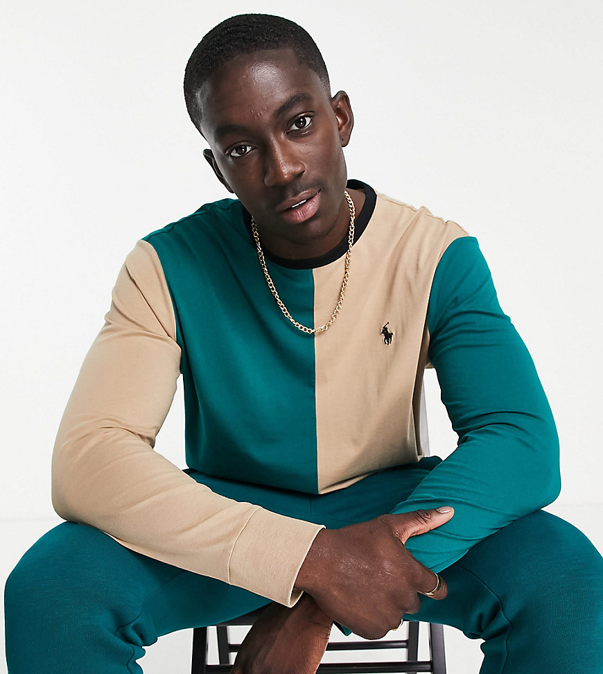 Polo Ralph Lauren x ASOS exclusive collab long sleeve t-shirt in color block green/tan-Multi