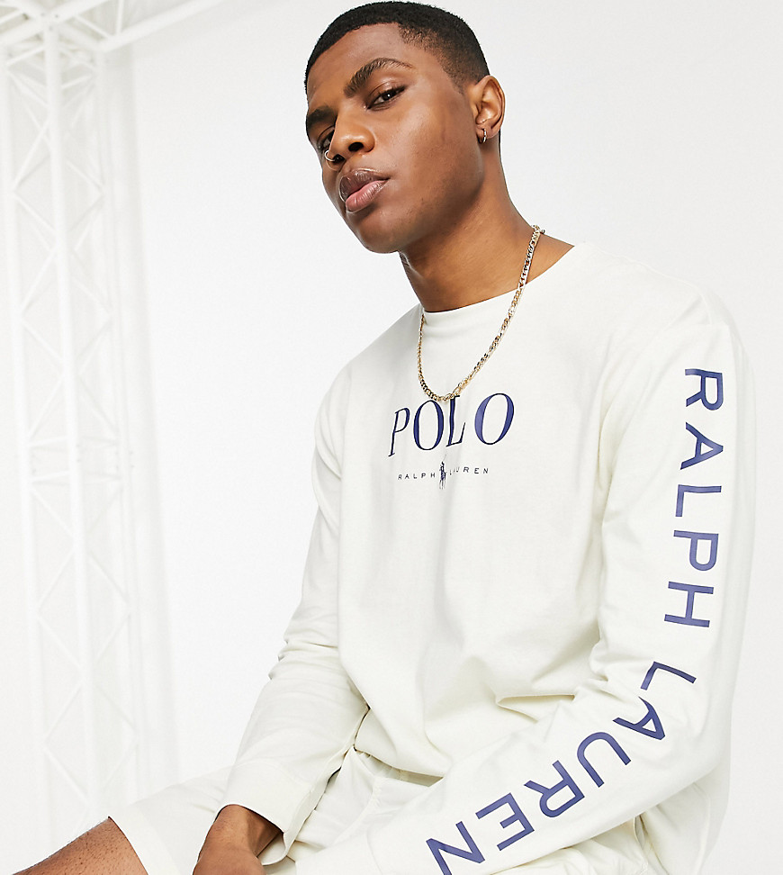 Polo Ralph Lauren x ASOS exclusive collab long sleeve t-shirt in cream with chest and arm logo-White
